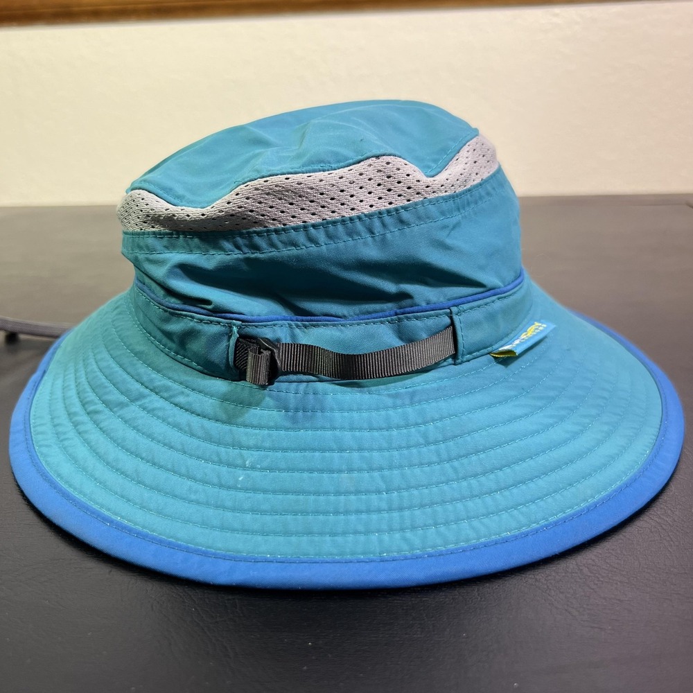 Sunday Afternoons Boys Sun Hat M Blue Wide Brim Mesh Chin Strap Adjustable Kids